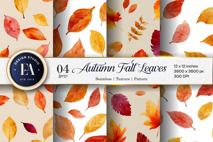 Autumn Leaves Watercolor Pattern Art Digital Paper