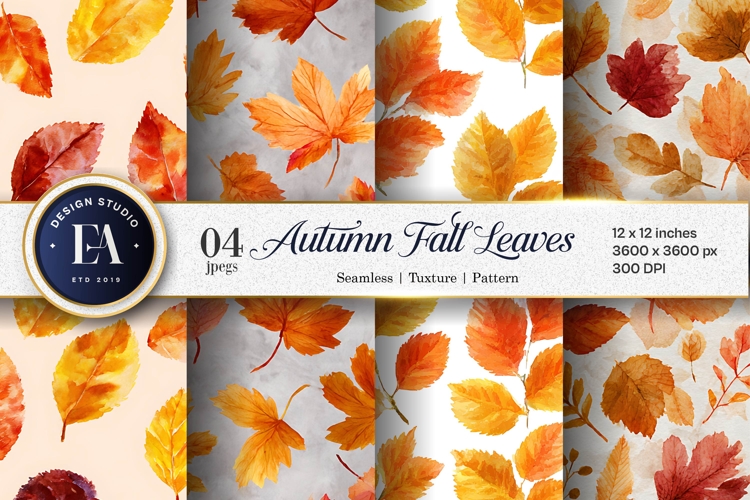 Autumn Leaves Watercolor Pattern Art Digital Paper