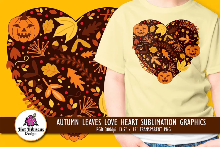 Love Fall Sublimation Design, Thanksgiving Heart Sublimation