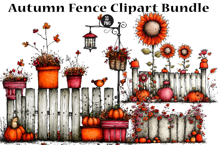 Autumn Fence Clipart Bundle