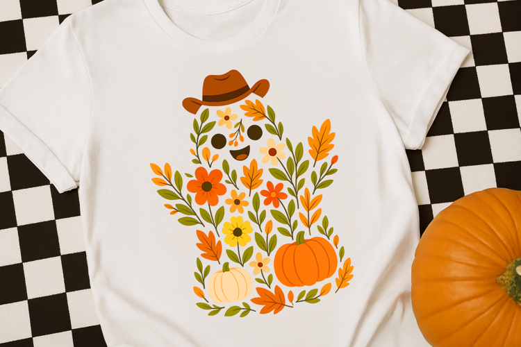 Fall Pumpkin Cowboy Hat Ghost PNG | Cute Fall Halloween DTF