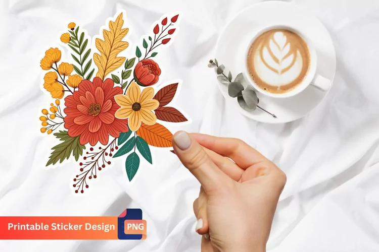 Autumn Floral Sticker, Autumn Botanical Sticker, Flower Art