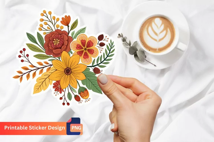 Autumn Floral Sticker, Autumn Botanical Sticker, Flower Art