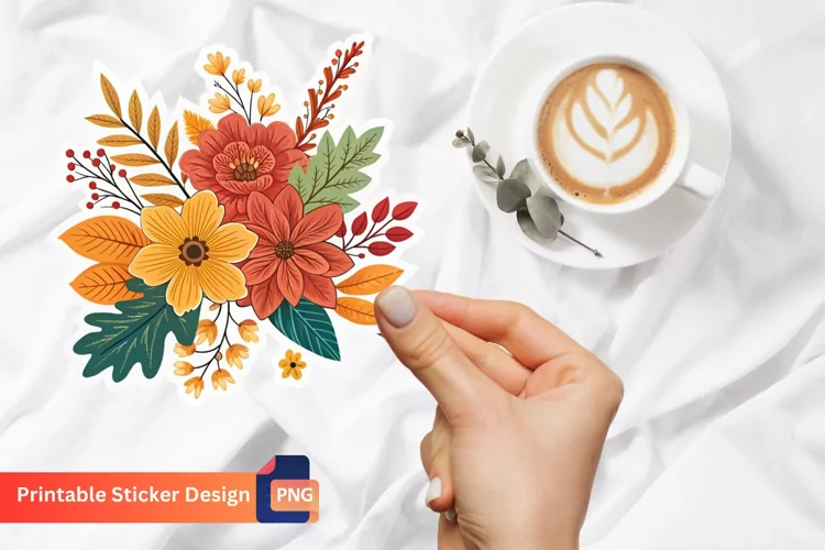 Autumn Floral Sticker, Autumn Botanical Sticker, Flower Art