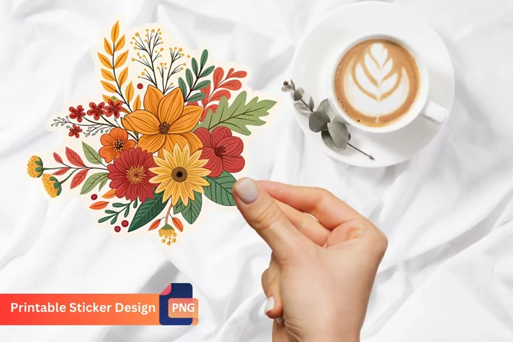 Autumn Floral Sticker, Autumn Botanical Sticker, Flower Art