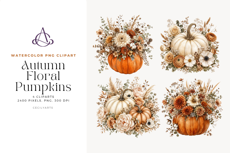 Autumn Floral Pumpkin Cliparts