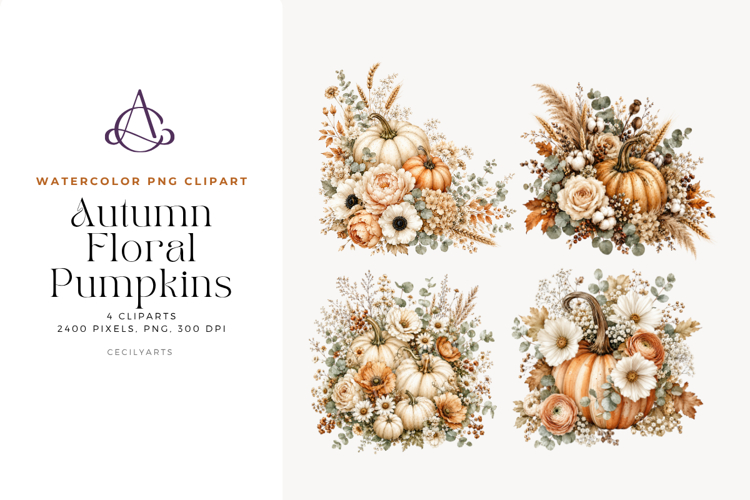 Autumn Floral Pumpkin Cliparts