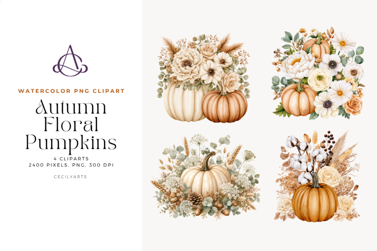 Autumn Floral Pumpkin Cliparts