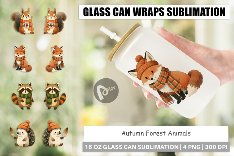 Autumn Forest Animals Glass Can