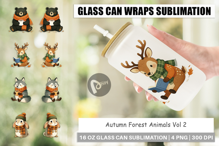 Autumn Forest Animals Glass Can