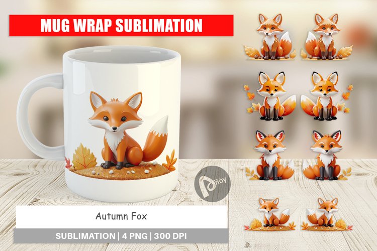 Mug Wrap Design Fall Fox