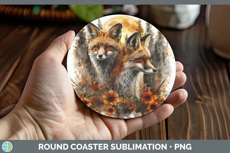 Autumn Fox Round Coaster Sublimation Coaster Designs