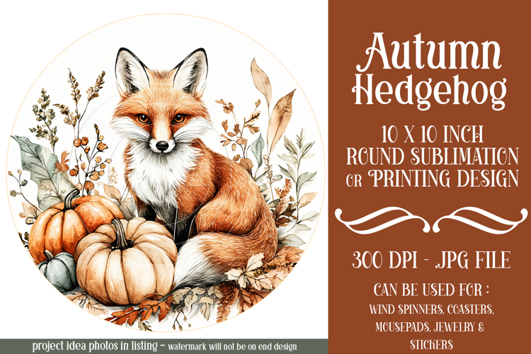 Autumn Fox Wind Spinner, Cute Autumn Fox Round Design, d3