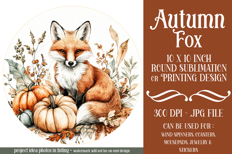 Autumn Fox Wind Spinner, Cute Autumn Fox Round Design, d3
