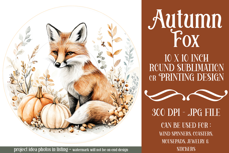 Autumn Fox Wind Spinner, Cute Autumn Fox Round Design, d4