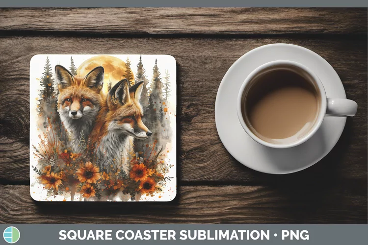 Autumn Fox Square Coaster Sublimation Coaster Designs