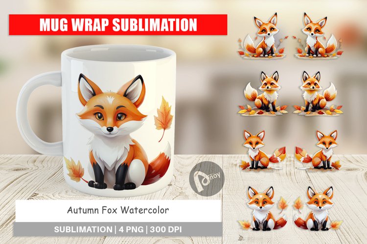 Mug Wrap Design Autumn Fox Watercolor