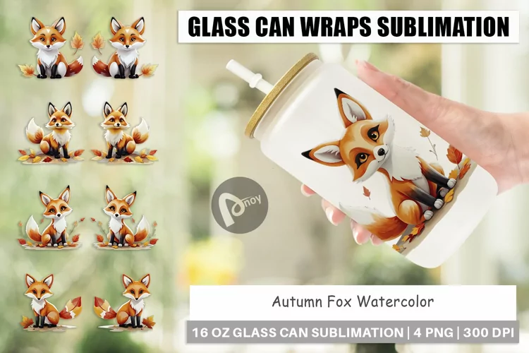 Glass Can Wraps Autumn Fox Watercolor