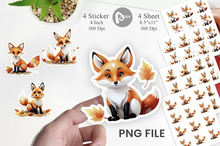 Autumn Fox Watercolor Sticker