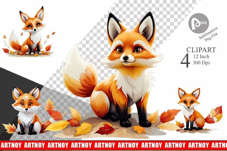 Autumn Fox Watercolor Clipart