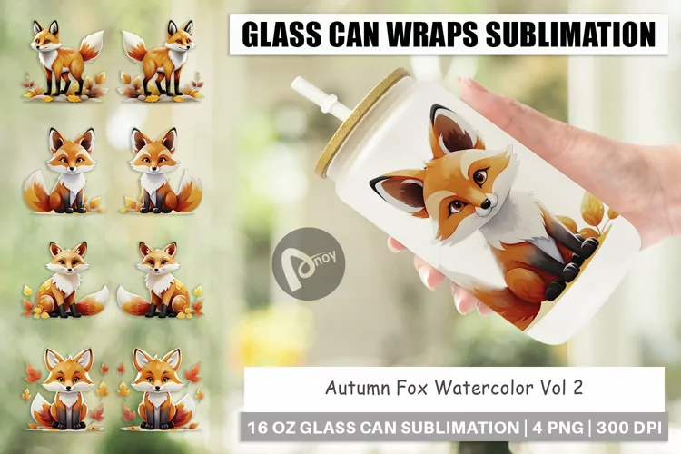 Glass Can Wraps Autumn Fox Watercolor