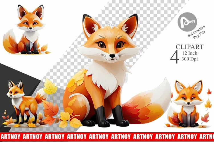 Autumn Fox Watercolor Clipart
