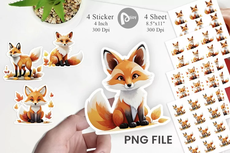 Autumn Fox Watercolor Sticker