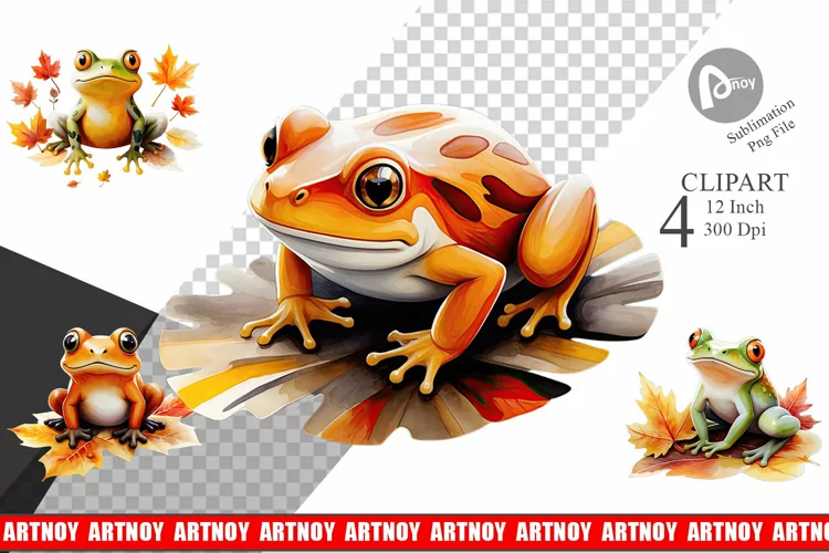 Autumn Frog Watercolor Clipart