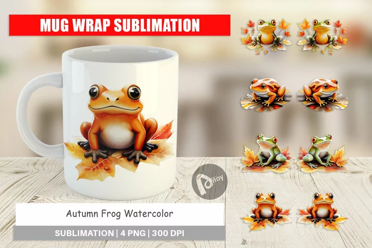 Mug Wrap Design Autumn Frog Watercolor
