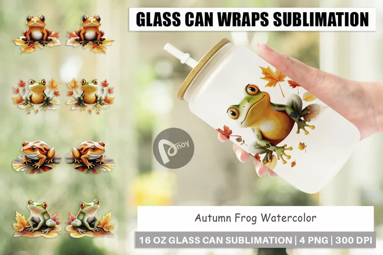 Glass Can Wraps Autumn Frog Watercolor