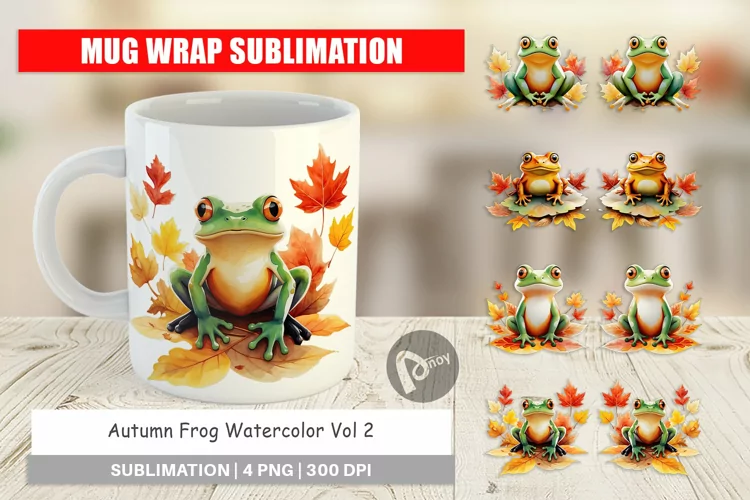 Mug Wrap Design Autumn Frog Watercolor