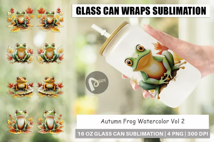 Glass Can Wraps Autumn Frog Watercolor