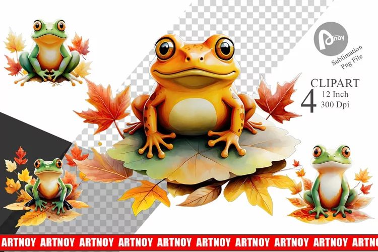 Autumn Frog Watercolor Clipart