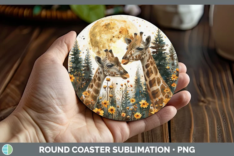 Autumn Giraffe Round Coaster Sublimation Coaster Designs