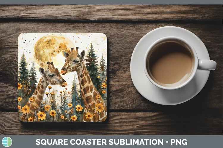 Autumn Giraffe Square Coaster Sublimation Coaster Designs