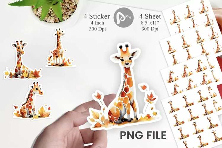 Autumn Giraffe Watercolor Sticker