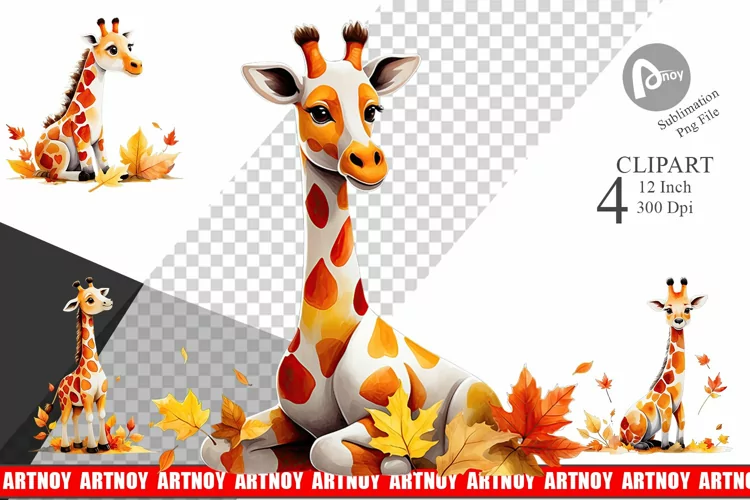 Autumn Giraffe Watercolor Clipart