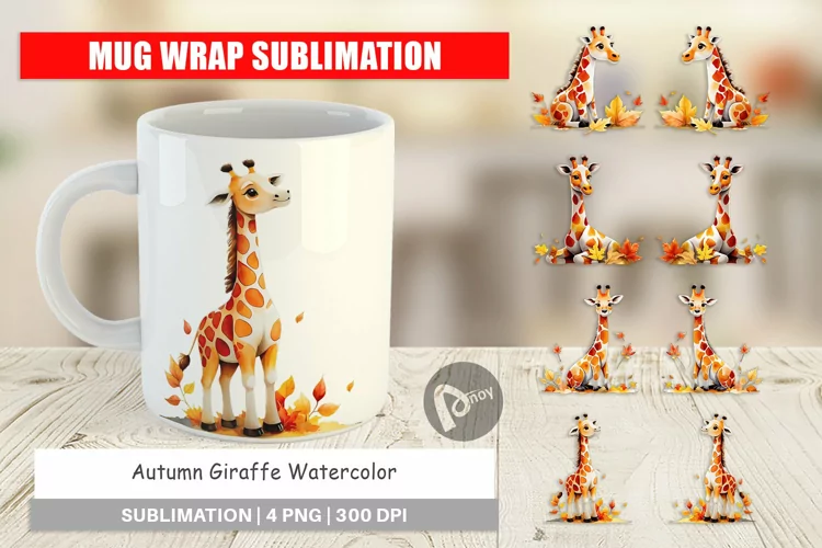 Mug Wrap Design Autumn Giraffe Watercolor