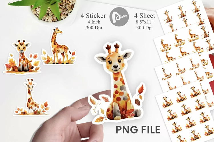 Autumn Giraffe Watercolor Sticker