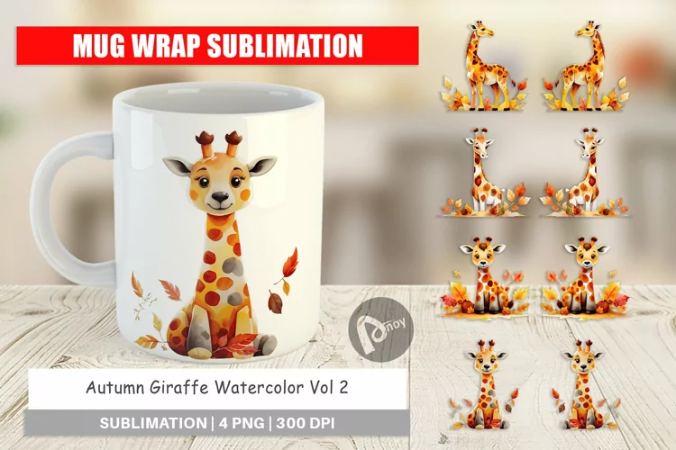 Mug Wrap Design Autumn Giraffe Watercolor