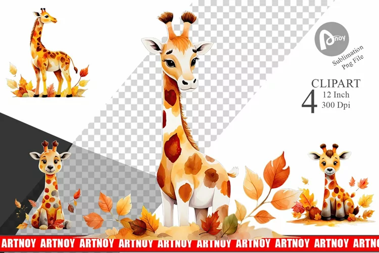Autumn Giraffe Watercolor Clipart