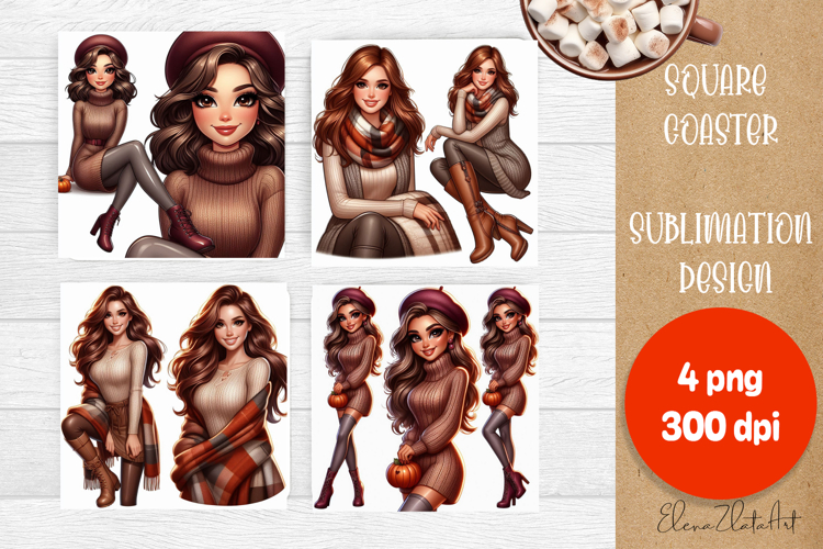 Beautiful Girl Square Coaster |autumn girl Colorful Design