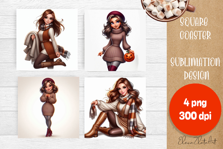 Beautiful Girl Square Coaster |autumn girl Colorful Design