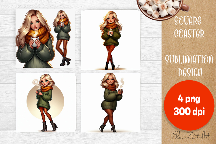 Beautiful Girl Square Coaster |autumn girl Colorful Design