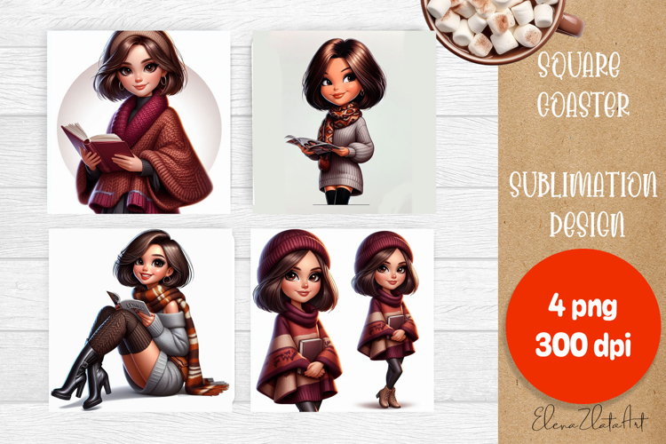 Beautiful Girl Square Coaster |autumn girl Colorful Design