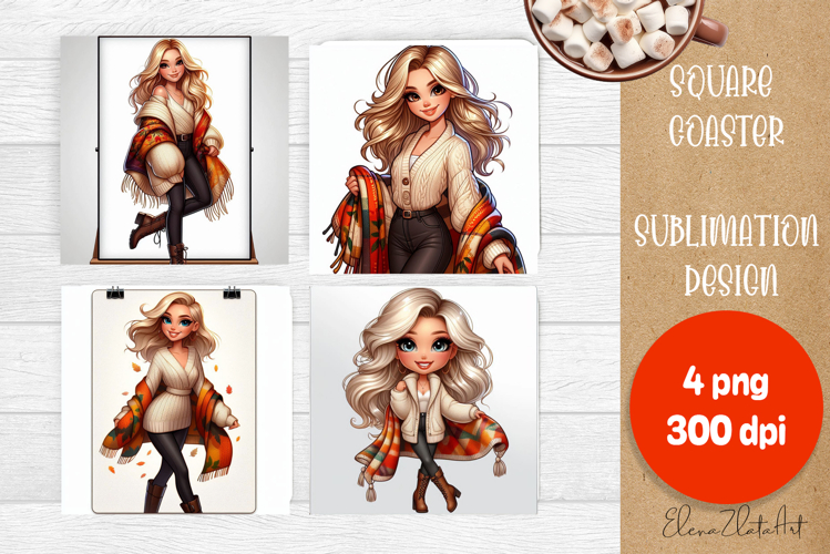 Beautiful Girl Square Coaster |autumn girl Colorful Design