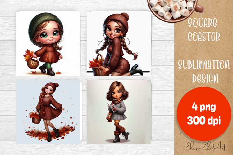 Beautiful Girl Square Coaster |autumn girl Colorful Design
