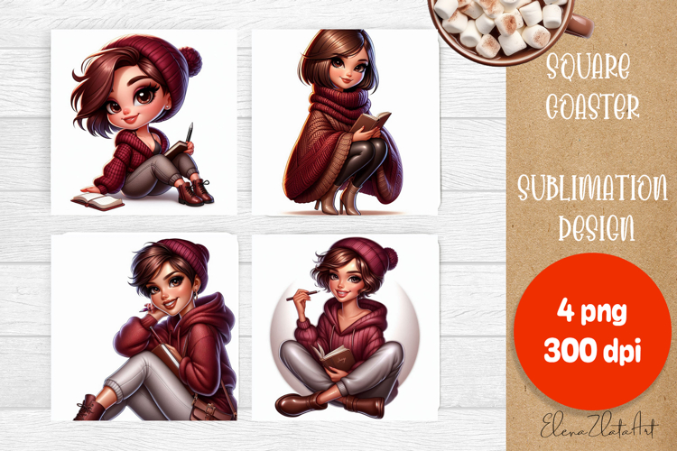 Beautiful Girl Square Coaster |autumn girl Colorful Design