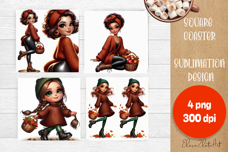 Beautiful Girl Square Coaster |autumn girl Colorful Design