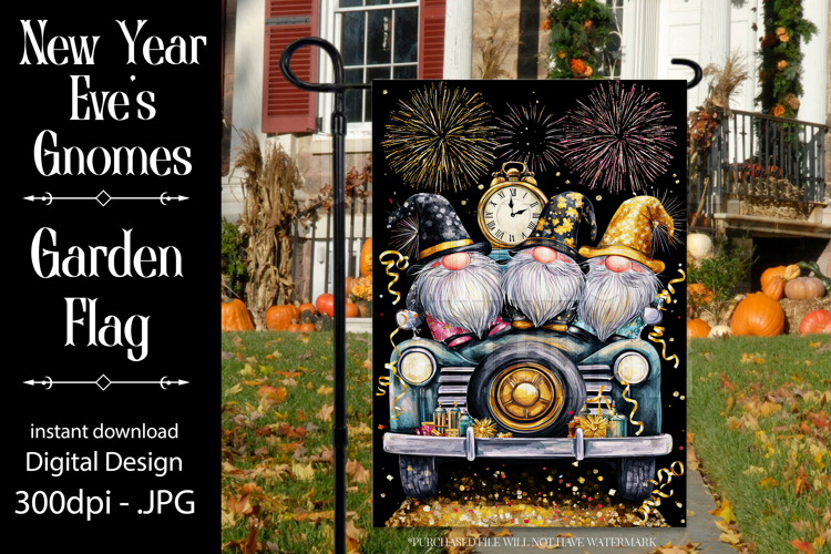 New Years Eve Garden Flag, New Year Gnomes Garden Flag, d16